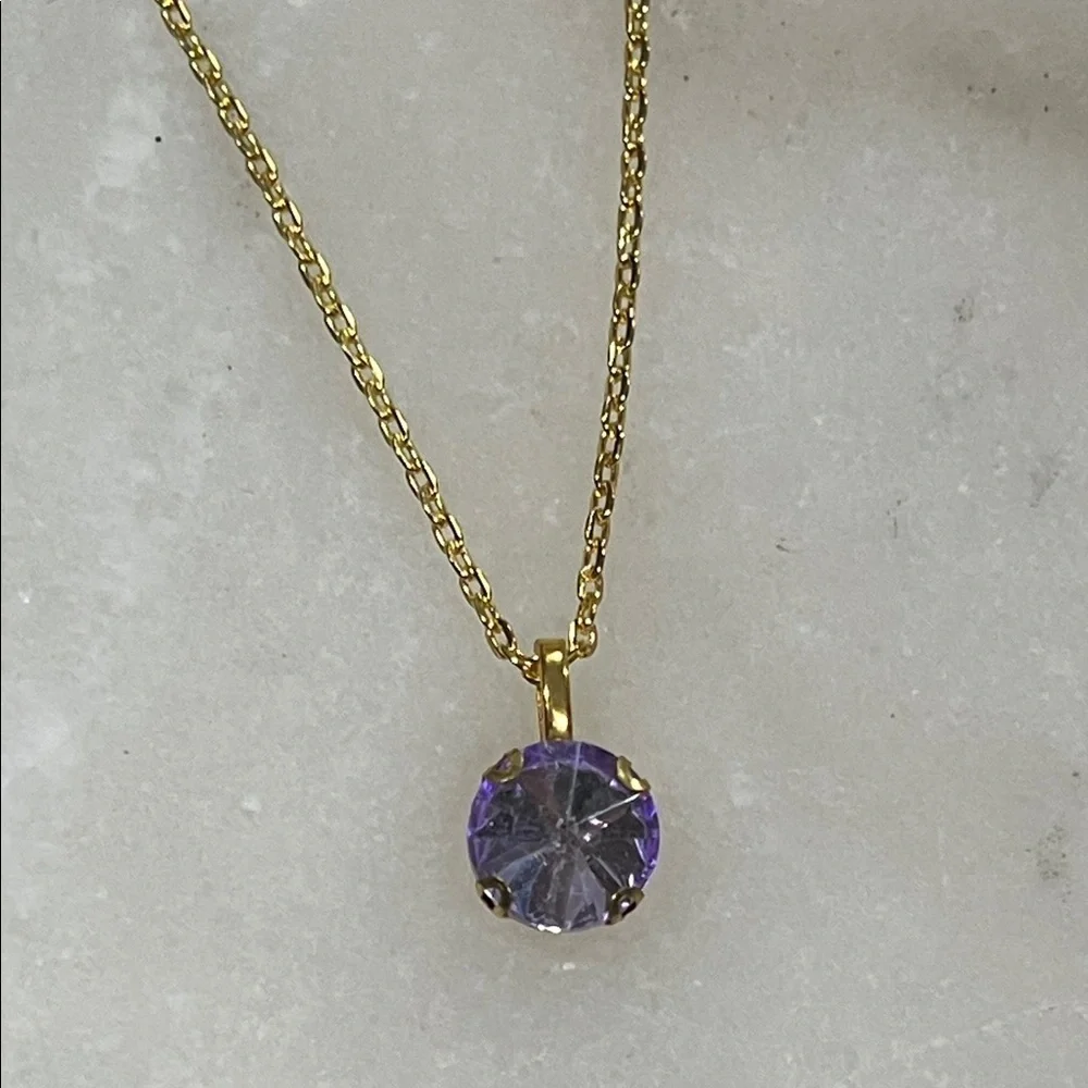 Lavender Purple Glass Rhinestone Pendant Necklace